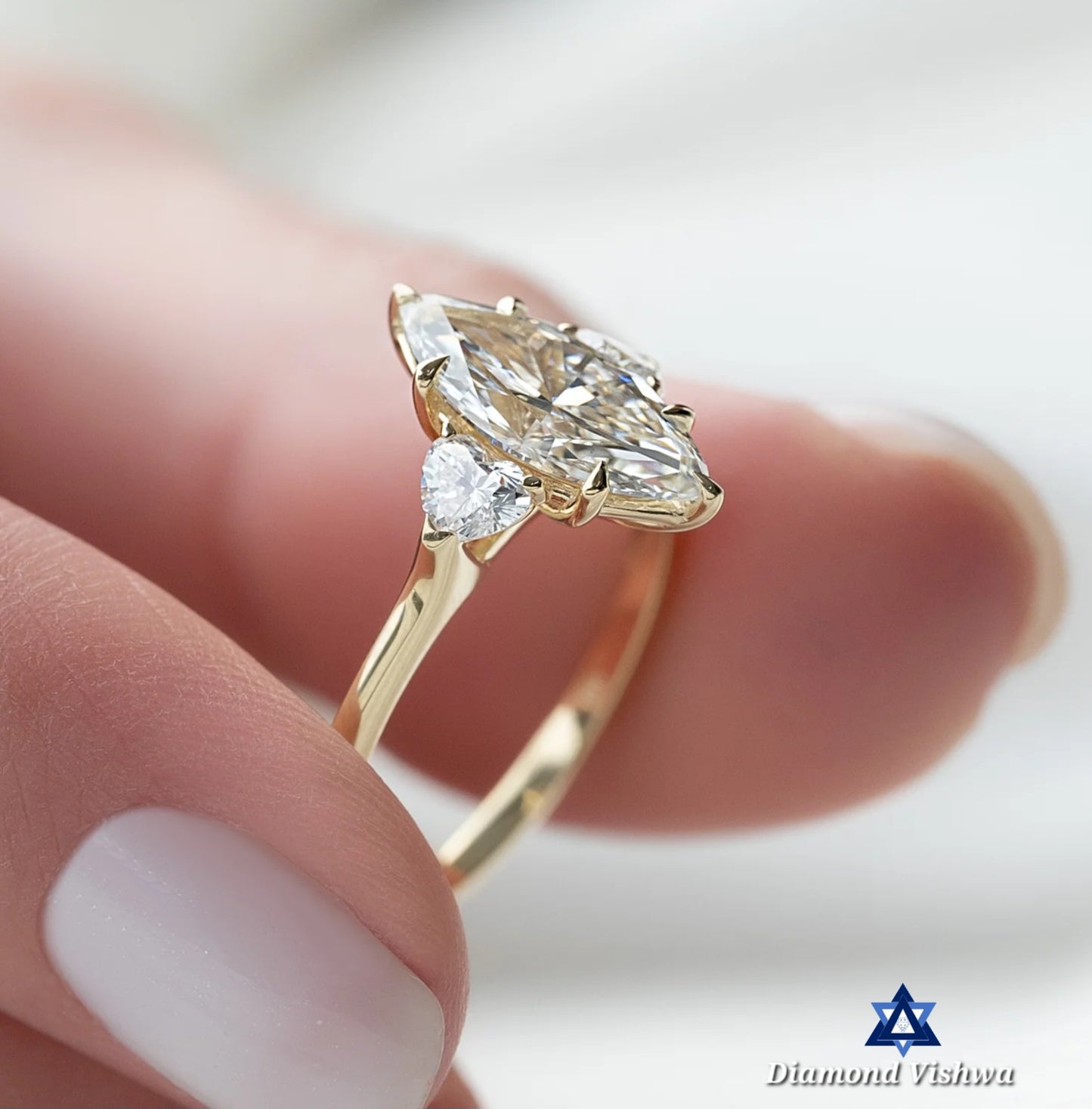 Unique Three Stone lab Grown Engagement Ring - Marquise & Heart Diamonds, Romantic Love Gift for Her, Gifts for women