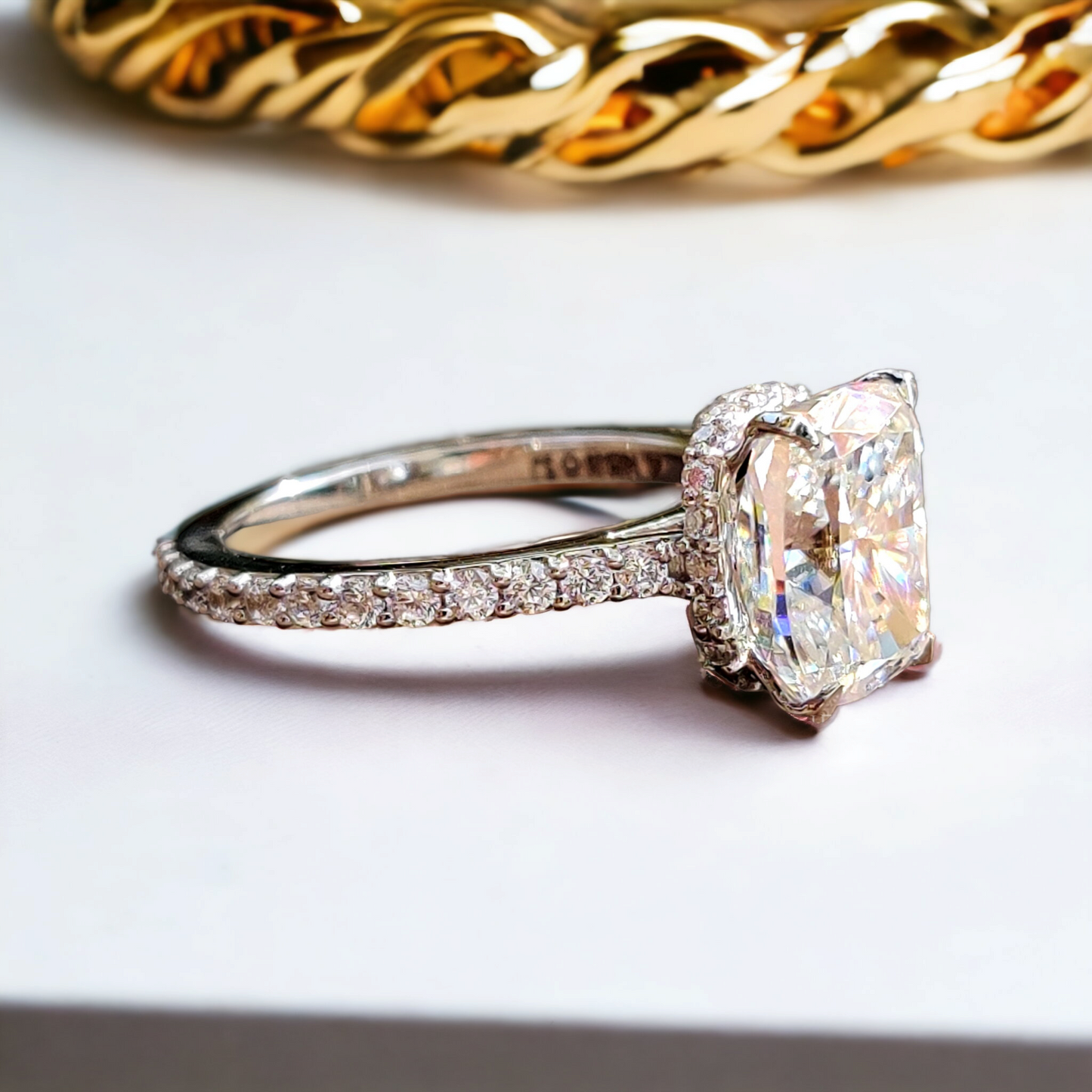 Sparkling Cushion Cut Moissanite, Pave Crown Engagement Ring, Ice Crushed Detail, Exceptional Love Celebration Gift