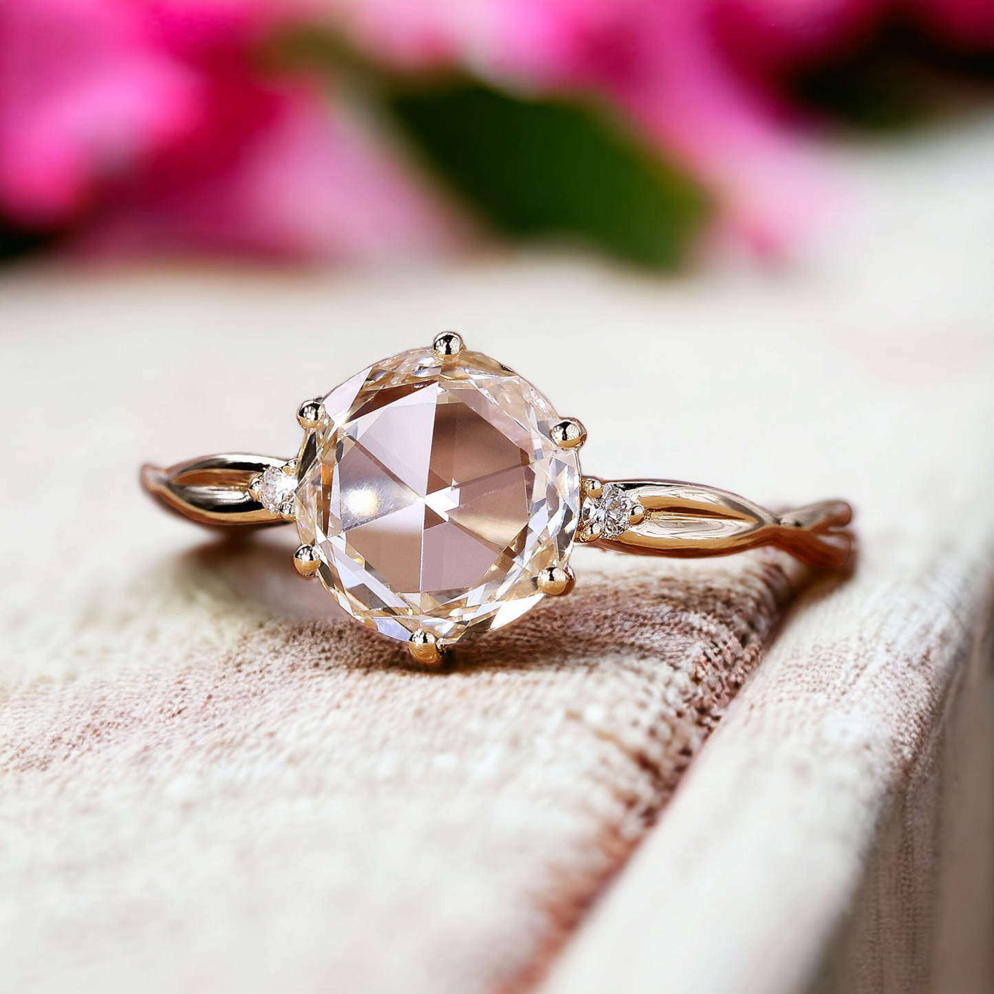 Elegant Round Rose Cut Diamond Ring - Unique Solitaire Engagement Piece, Perfect Proposal Gift"