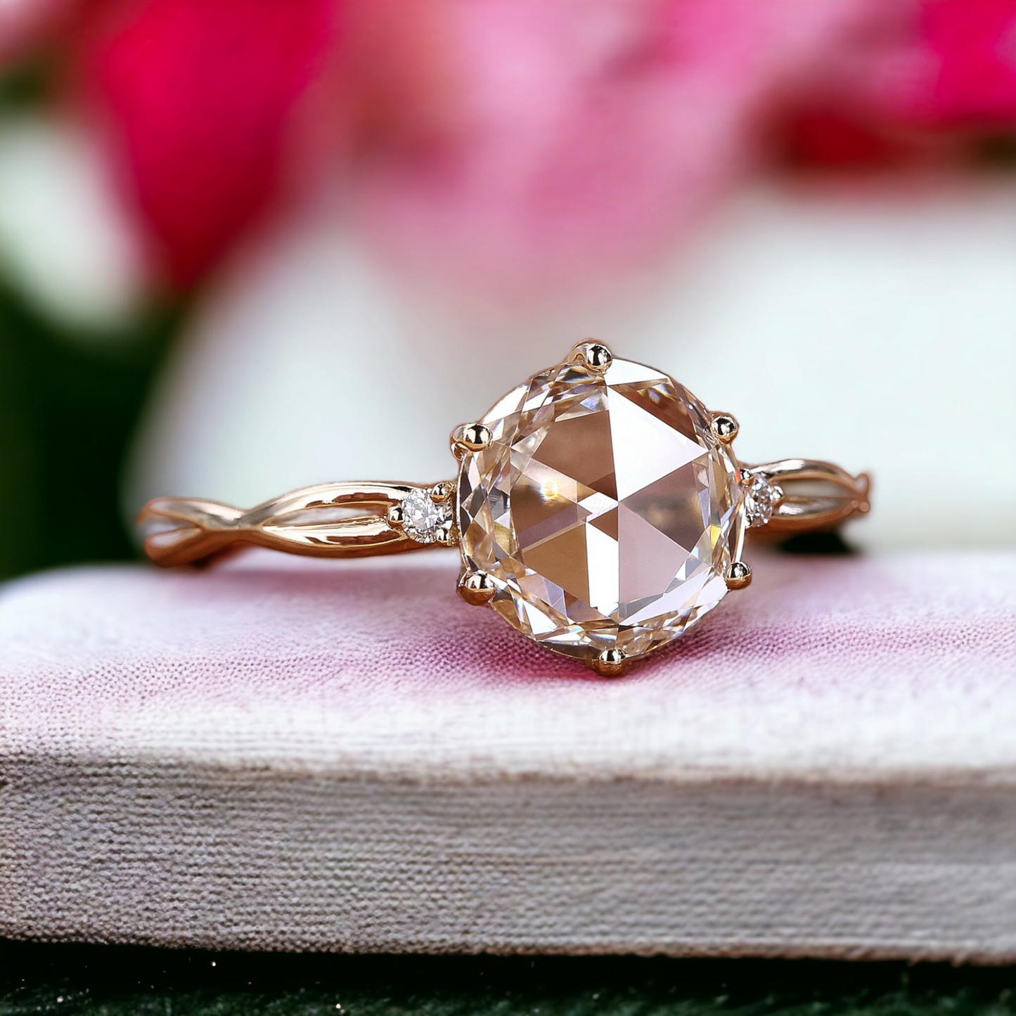 Elegant Round Rose Cut Diamond Ring - Unique Solitaire Engagement Piece, Perfect Proposal Gift"