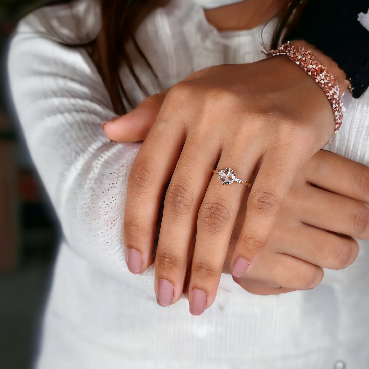 Elegant Round Rose Cut Diamond Ring - Unique Solitaire Engagement Piece, Perfect Proposal Gift"