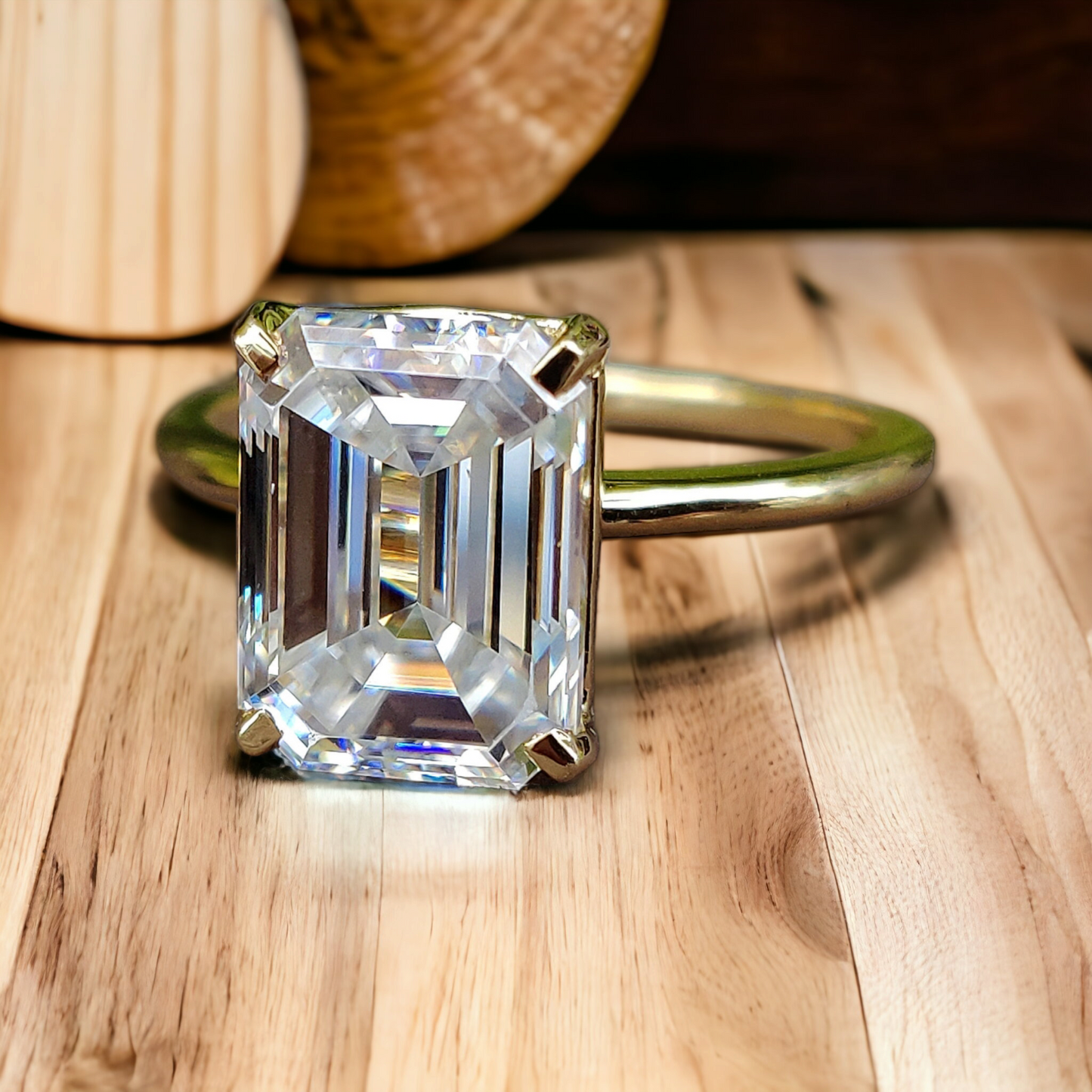 Stunning Solitaire Diamond Ring, Emerald Cut Lab Diamond in Prong Setting, Ideal for Anniversaries and Engagement