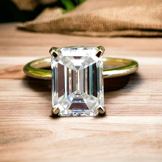 Stunning Solitaire Diamond Ring, Emerald Cut Lab Diamond in Prong Setting, Ideal for Anniversaries and Engagement