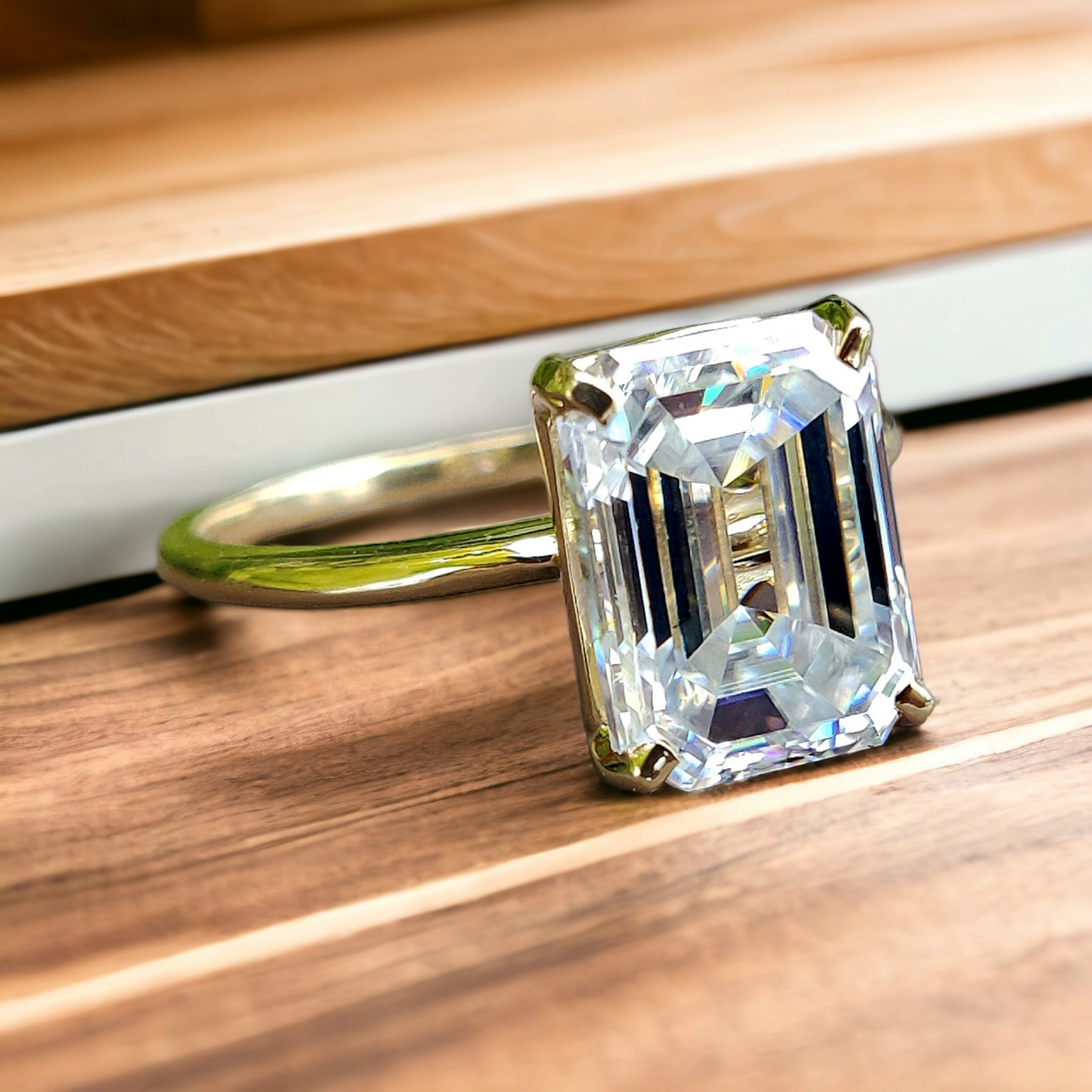 Stunning Solitaire Diamond Ring, Emerald Cut Lab Diamond in Prong Setting, Ideal for Anniversaries and Engagement