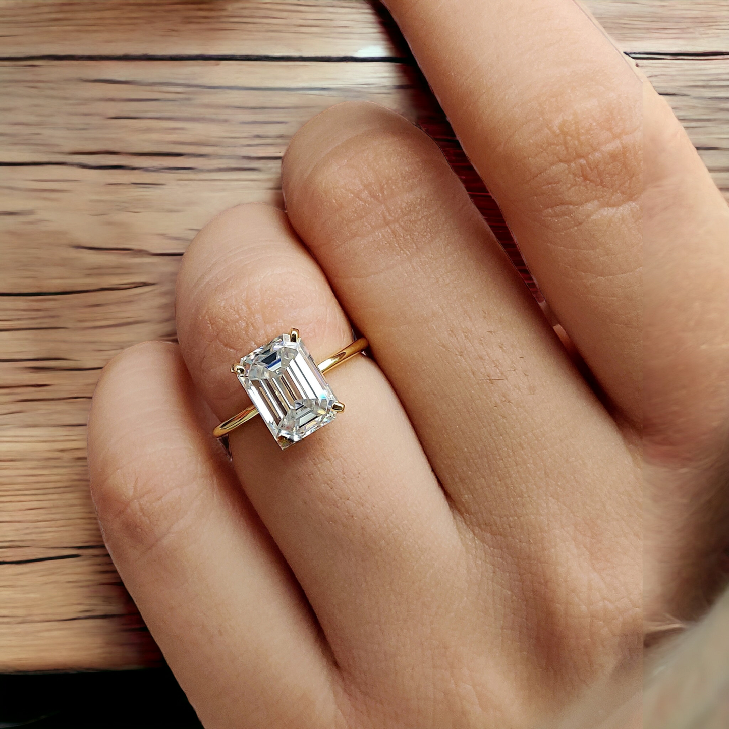 Stunning Solitaire Diamond Ring, Emerald Cut Lab Diamond in Prong Setting, Ideal for Anniversaries and Engagement