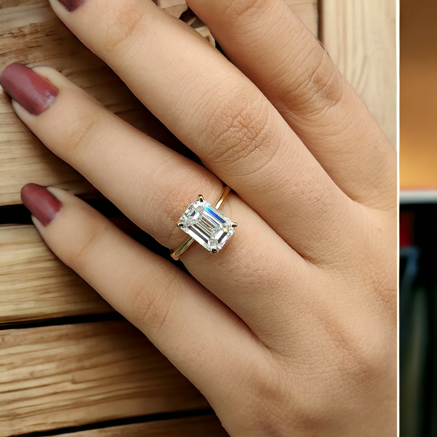 Stunning Solitaire Diamond Ring, Emerald Cut Lab Diamond in Prong Setting, Ideal for Anniversaries and Engagement