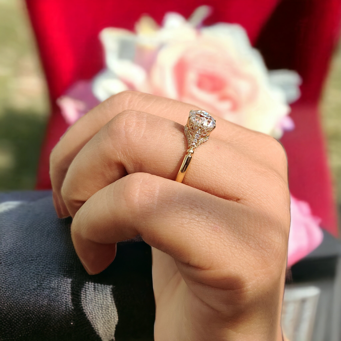 Antique Vintage Diamond Ring, Round Old European Cut Lab Grown, Milgrain Setting, Perfect Engagement Gift