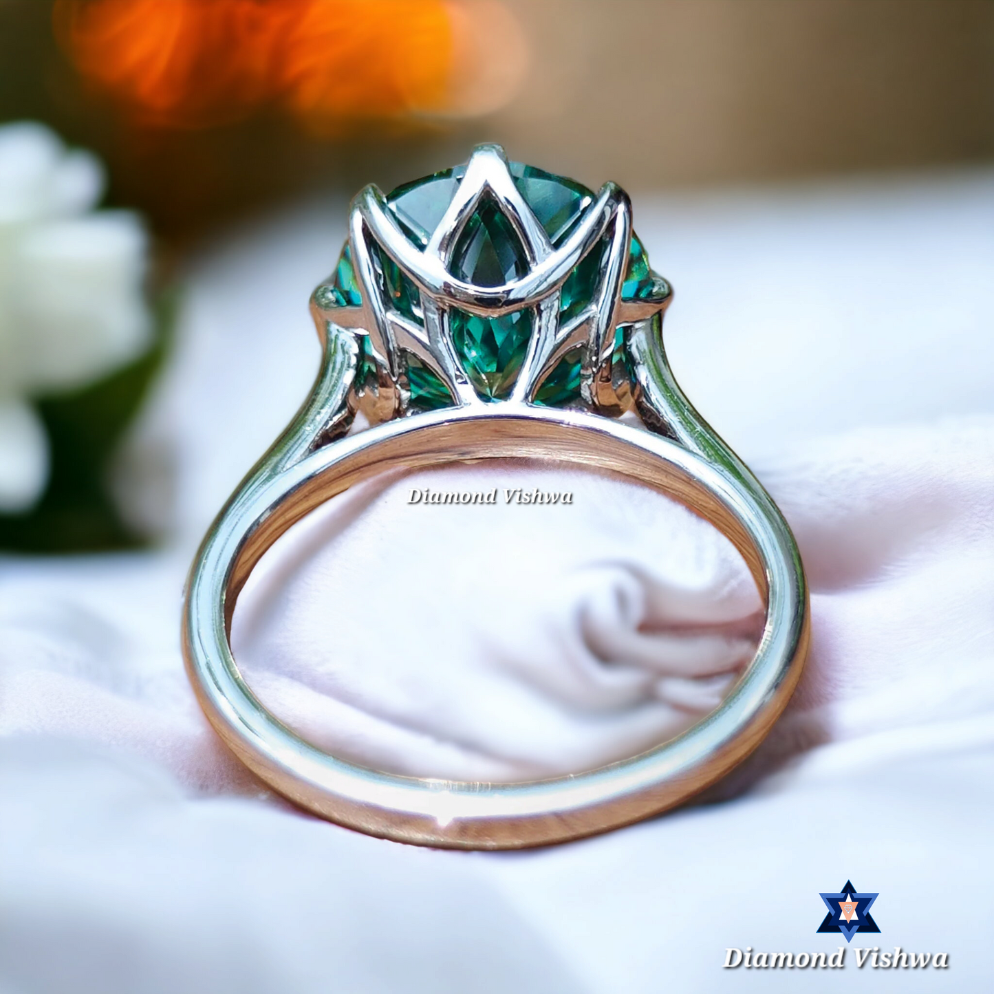 Antique Portuguese Cut Green Moissanite Solitaire Engagement Ring - 8 Prong Wedding/Anniversary Band for Her