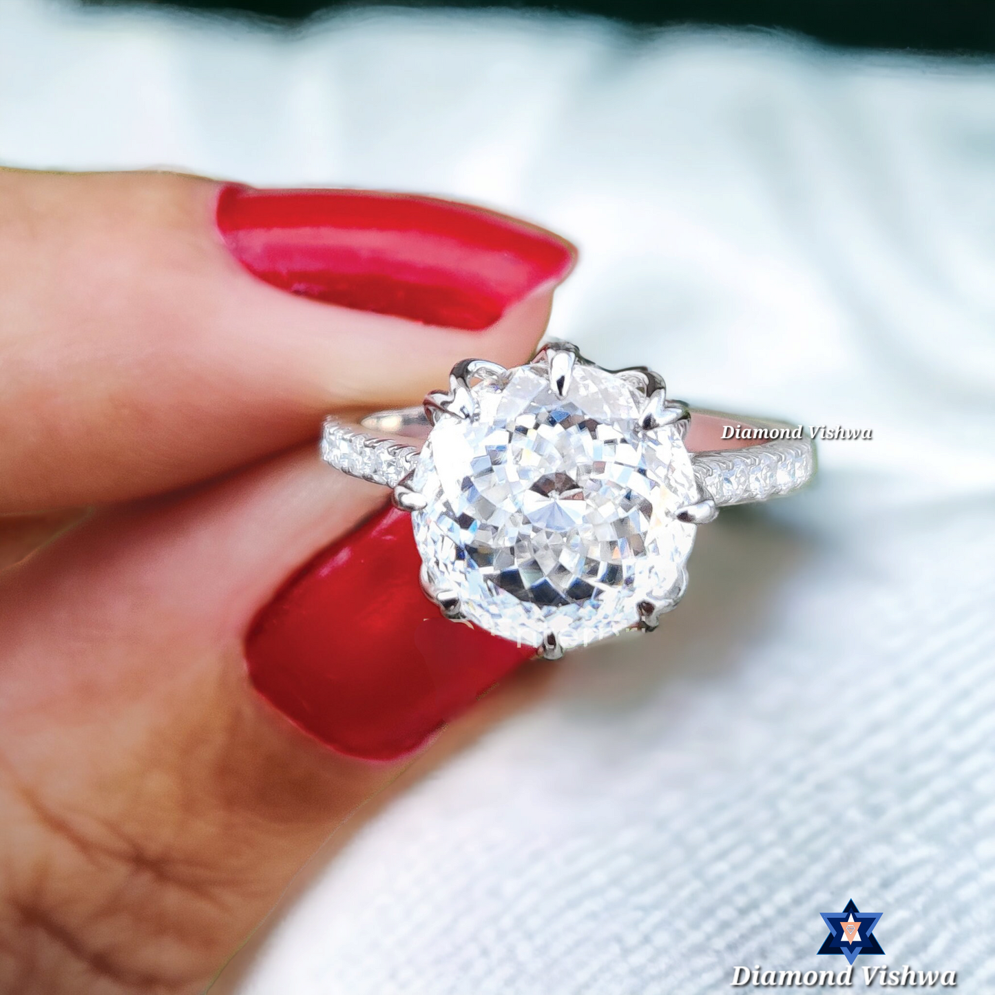 Antique Portuguese Cut Colorless Moissanite Engagement Ring Set - Handcrafted Claw Prong Pave Moissanite Wedding/Anniversary Band