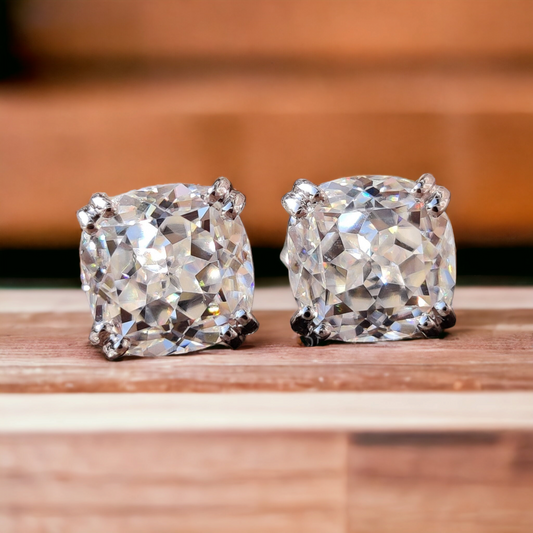 Cushion Crushed Ice Moissanite Earrings - Claw Prong Studs, Elegant Bridal Jewelry, Perfect Wedding Gift