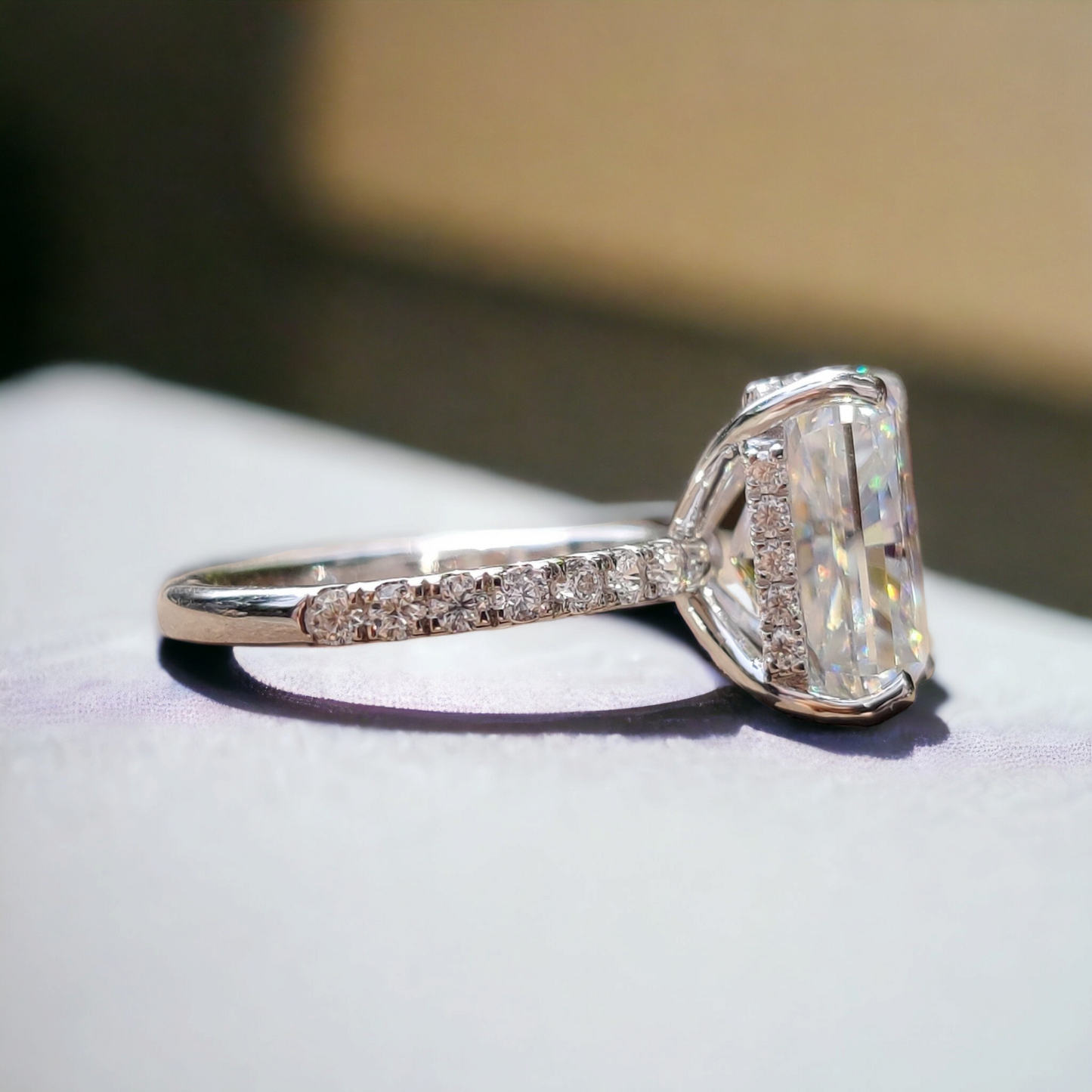 Radiant Cut Lab Grown Engagement Ring, Pave band And prong Setting, Perfect Proposal or Anniversary Gift