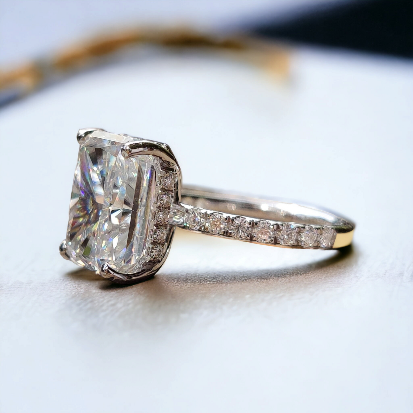 Radiant Cut Lab Grown Engagement Ring, Pave band And prong Setting, Perfect Proposal or Anniversary Gift