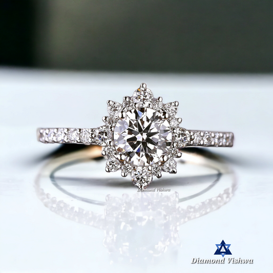 Unique Halo Round Lab-Grown Diamond Engagement Ring - Brilliant Anniversary/Proposal Gift Ring