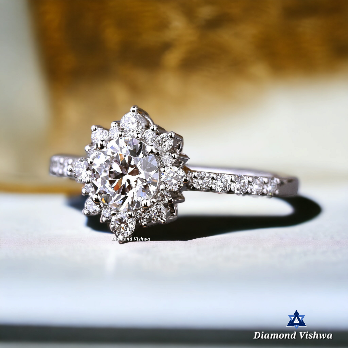 Unique Halo Round Lab-Grown Diamond Engagement Ring - Brilliant Anniversary/Proposal Gift Ring