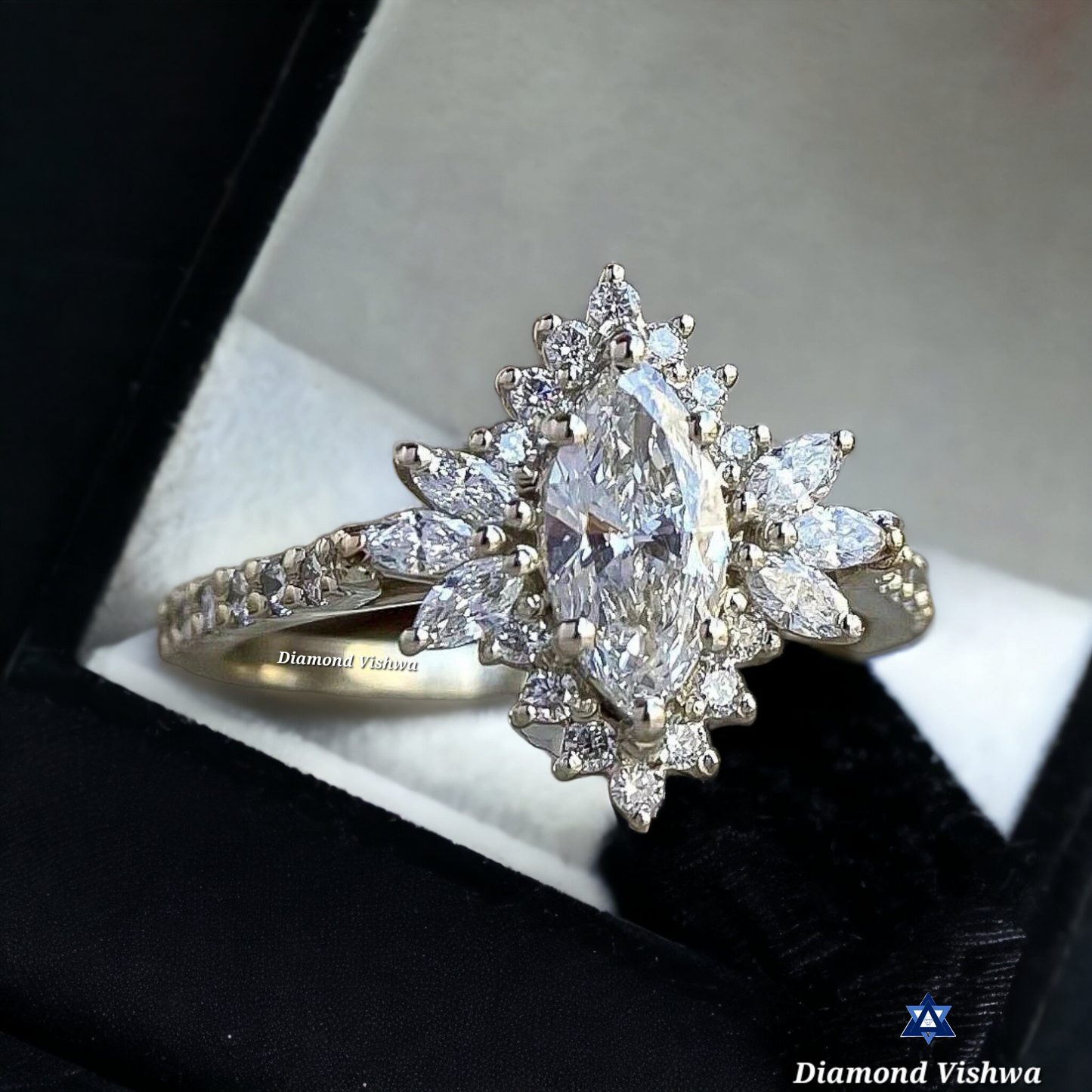 Marquise Cut Diamond Engagement Ring Set - Unique Halo Design with Round Pave Diamonds, Anniversary/Gift Ring for Her