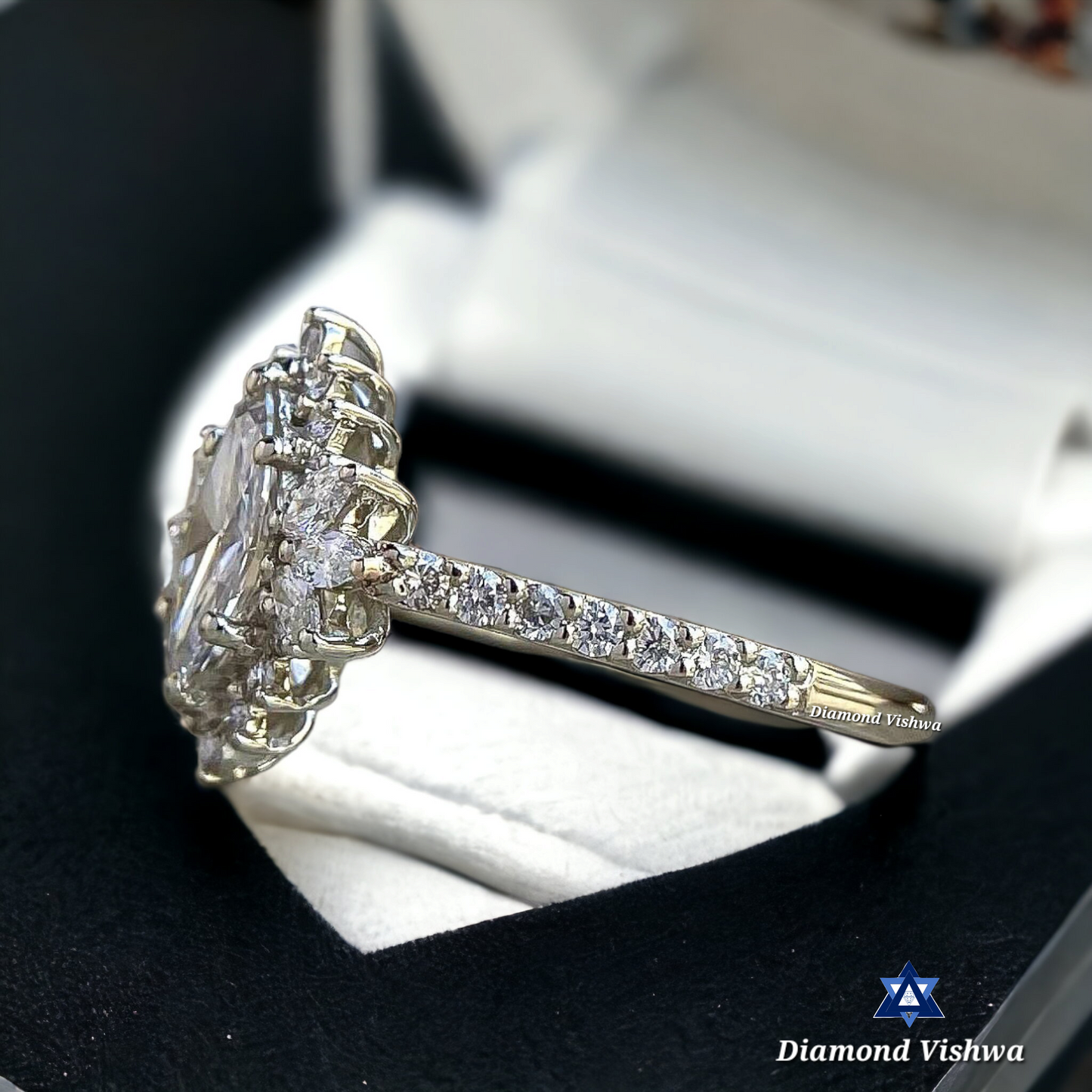 Marquise Cut Diamond Engagement Ring Set - Unique Halo Design with Round Pave Diamonds, Anniversary/Gift Ring for Her