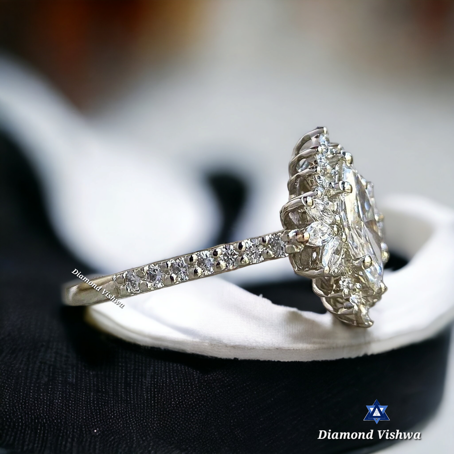 Marquise Cut Diamond Engagement Ring Set - Unique Halo Design with Round Pave Diamonds, Anniversary/Gift Ring for Her