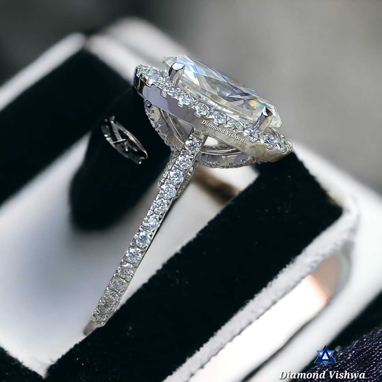 Oval Moissanite Halo Engagement Ring - White Gold Anniversary Ring, Anniversary/Gift Ring for Her