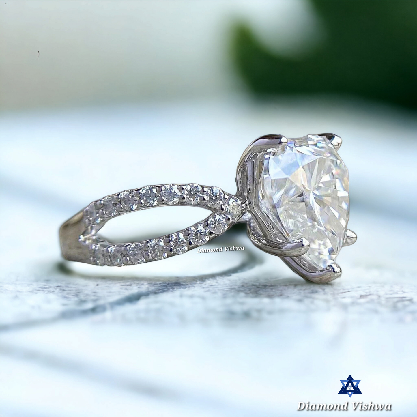 Antique Heart Cut Colorless Lab grown Engagement Ring Set - Handcrafted Claw Prong Pave Lab grown Wedding/Anniversary Band