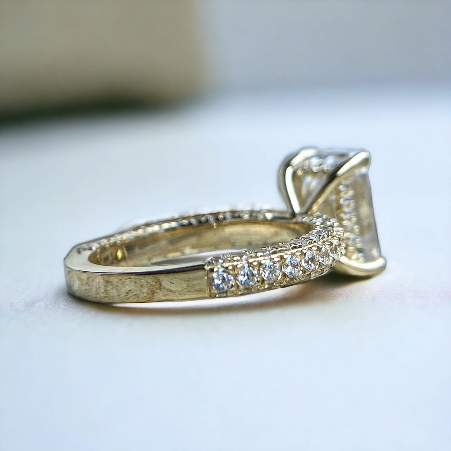 Antique Radiant Cut Colorless Lab grown Engagement Ring Set - Handcrafted Claw Prong Three Side Pave Lab grown Wedding/Anniversary Band