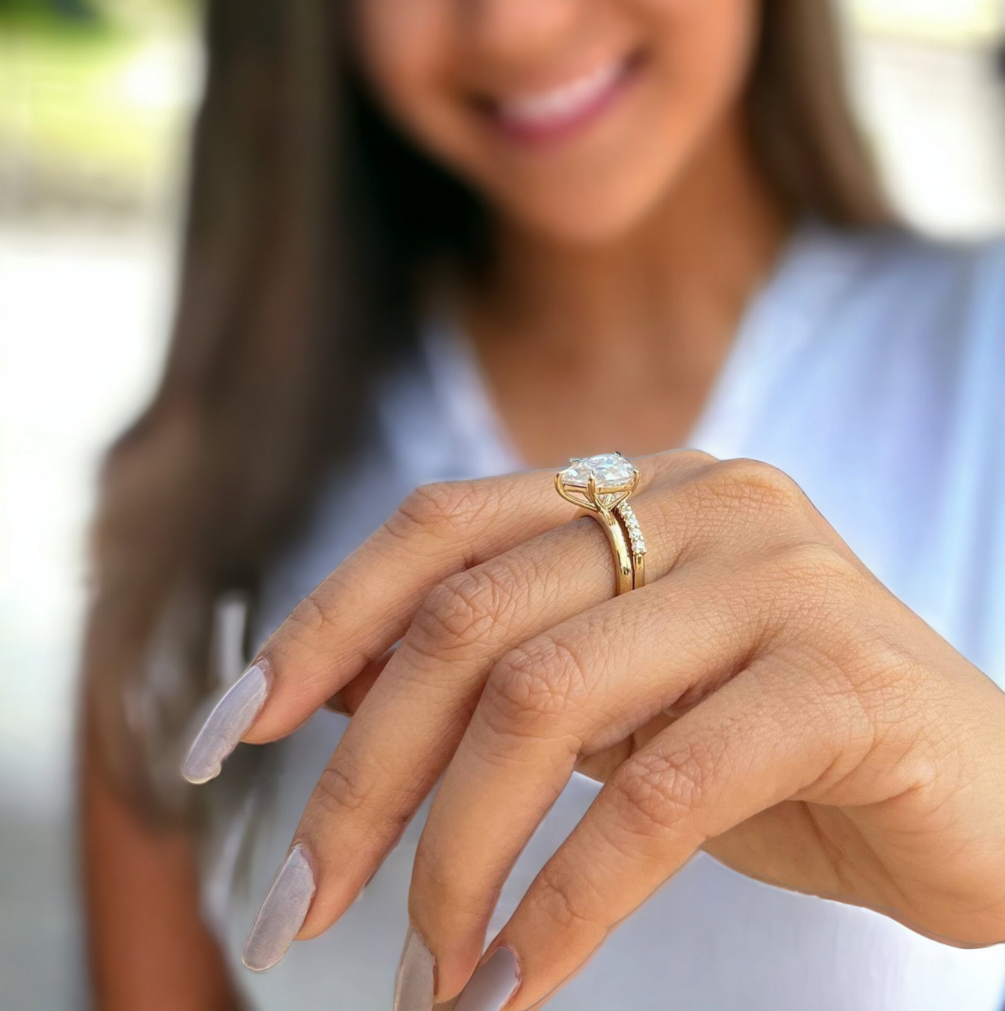 Elegant Pear Cut Solitaire Diamond Ring - Lab Grown with Half Eternity Band, Perfect Engagement or Anniversary Gift