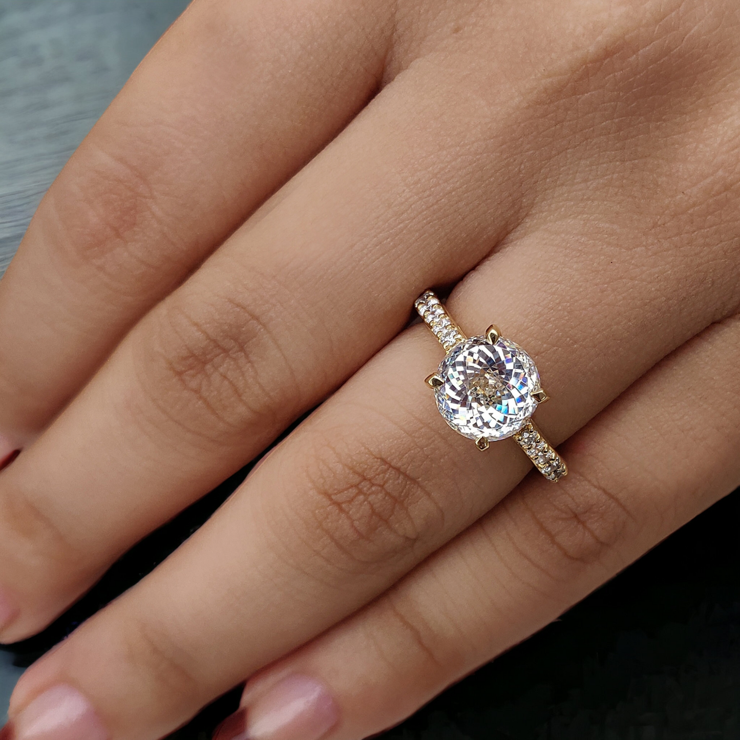 Portuguese Cut Unique Moissanite Engagement Ring, Antique Wedding Ring, Romantic Gift for Her