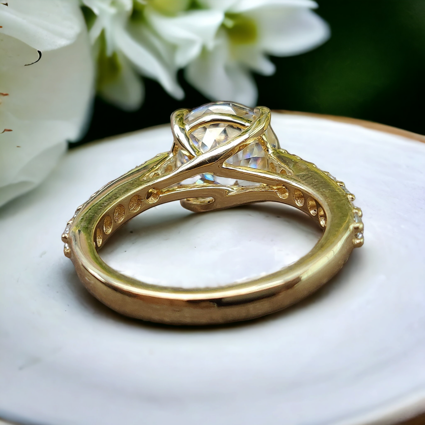 Portuguese Cut Unique Moissanite Engagement Ring, Antique Wedding Ring, Romantic Gift for Her