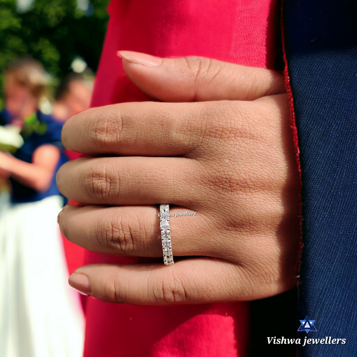 3mm Colorless Asscher Cut Moissanite Eternity Wedding Ring Band