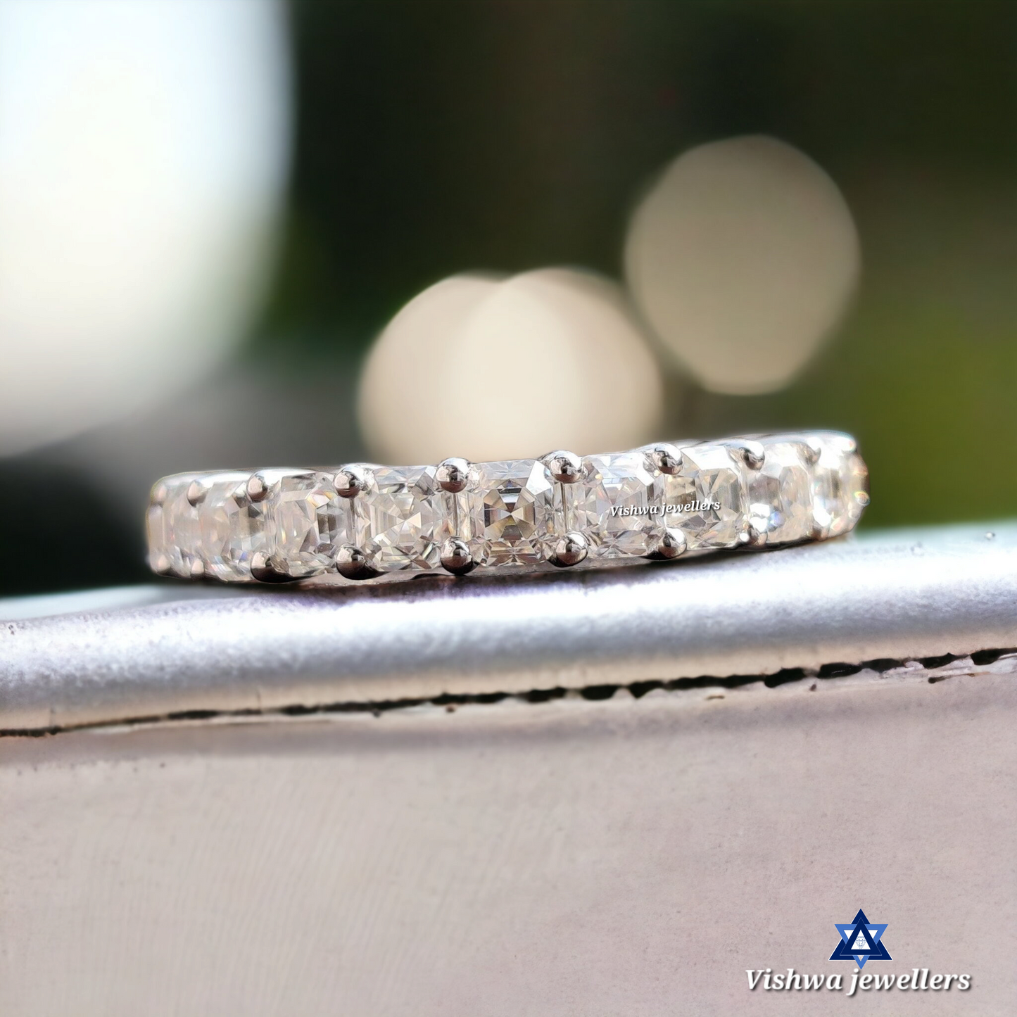 3mm Colorless Asscher Cut Moissanite Eternity Wedding Ring Band