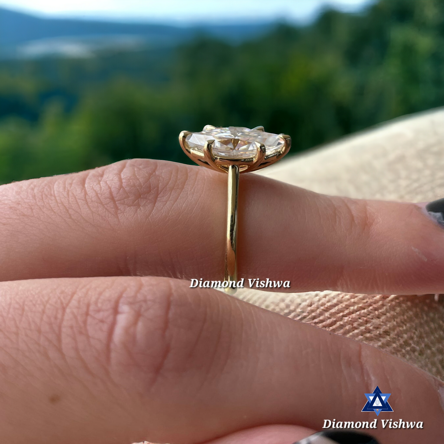 Marquise Lab-Grown Solitaire Engagement Ring - 18k Solid Yellow Gold | Bridal Wedding/Anniversary Ring for Her | Unique Gemstone Proposal Jewelry