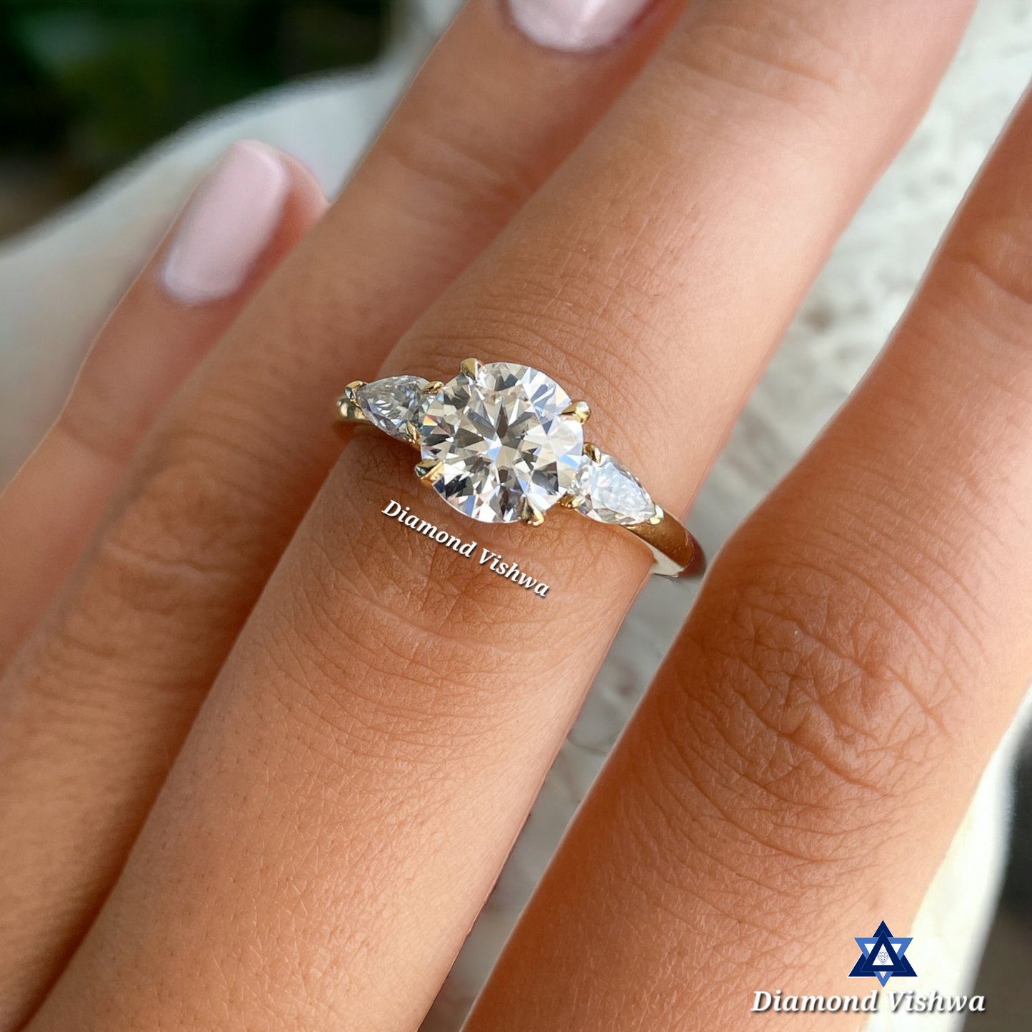 2 CT Round cut Trilogy Engagement Ring | Wedding Ring for Her| Gift for her| 14k Solid Yellow gold