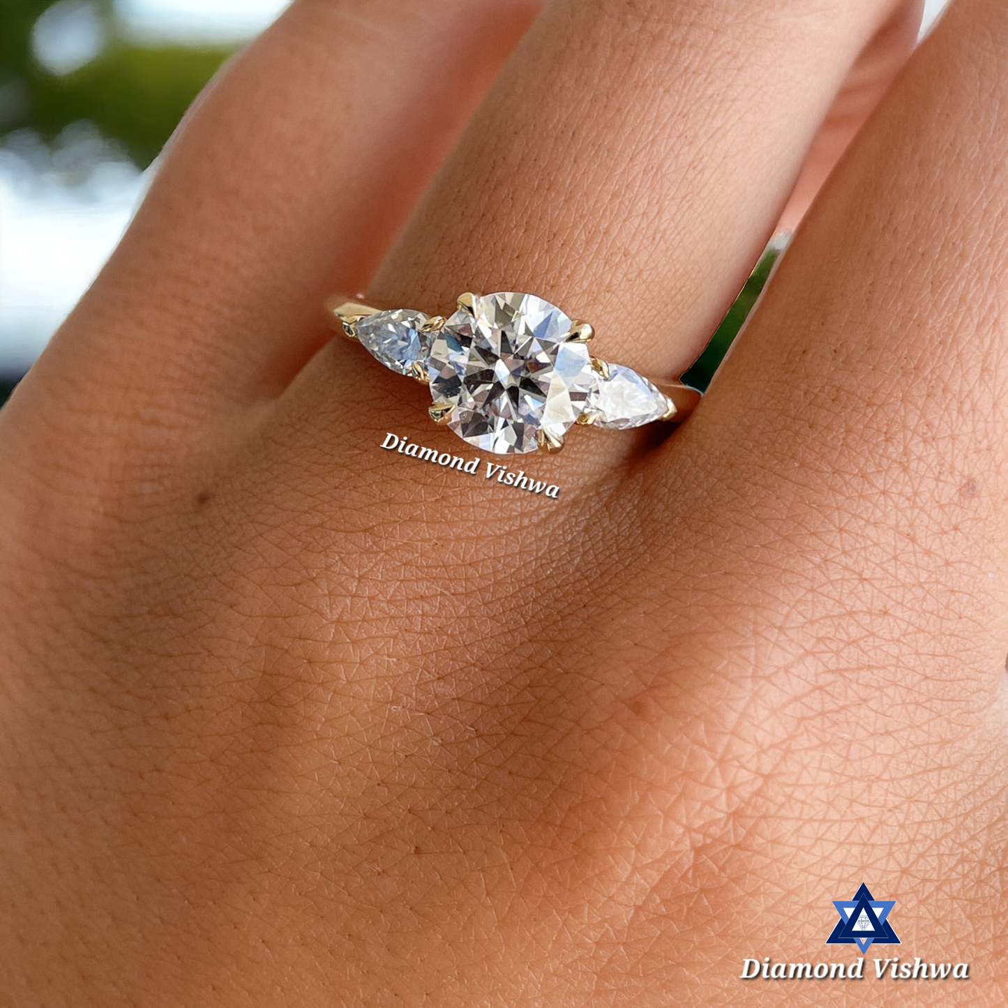 2 CT Round cut Trilogy Engagement Ring | Wedding Ring for Her| Gift for her| 14k Solid Yellow gold