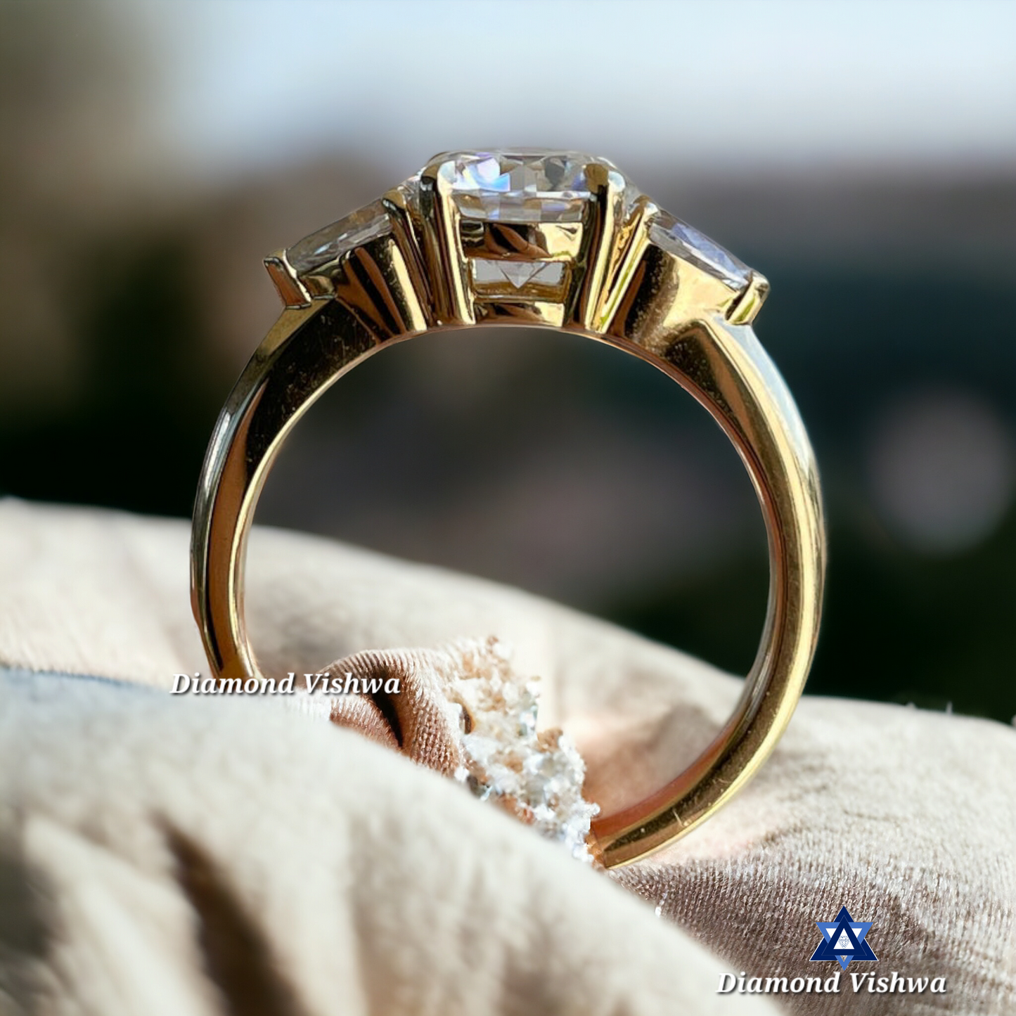 2 CT Round cut Trilogy Engagement Ring | Wedding Ring for Her| Gift for her| 14k Solid Yellow gold