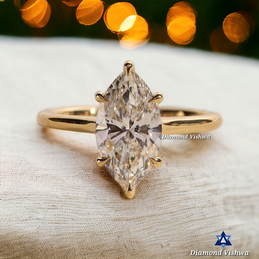 Marquise Lab-Grown Solitaire Engagement Ring - 18k Solid Yellow Gold | Bridal Wedding/Anniversary Ring for Her | Unique Gemstone Proposal Jewelry