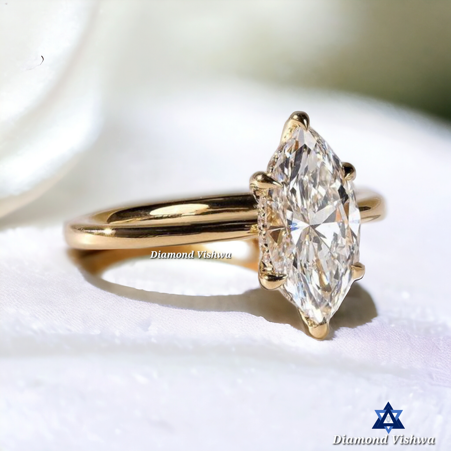 Marquise Cut Hidden Halo Moissanite Engagement Ring | Special Hidden Halo Engagement Ring | ring for her | Wedding Ring | 18k Solid Gold