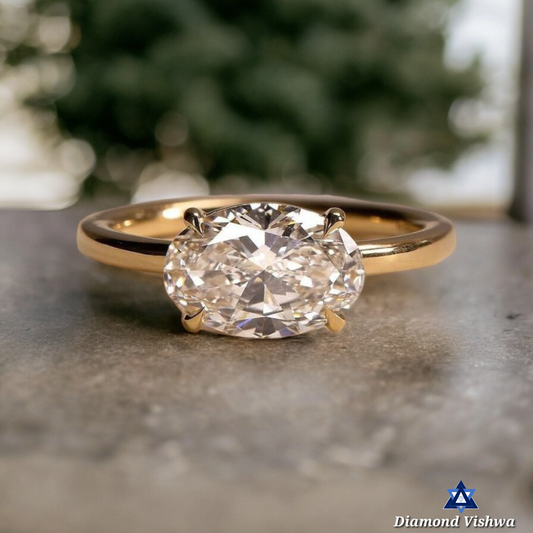 East-West Oval Lab Grown Diamond Solitaire Engagement Ring - Exquisite Bridal Jewelry | Unique Romantic Proposal Gift for Her