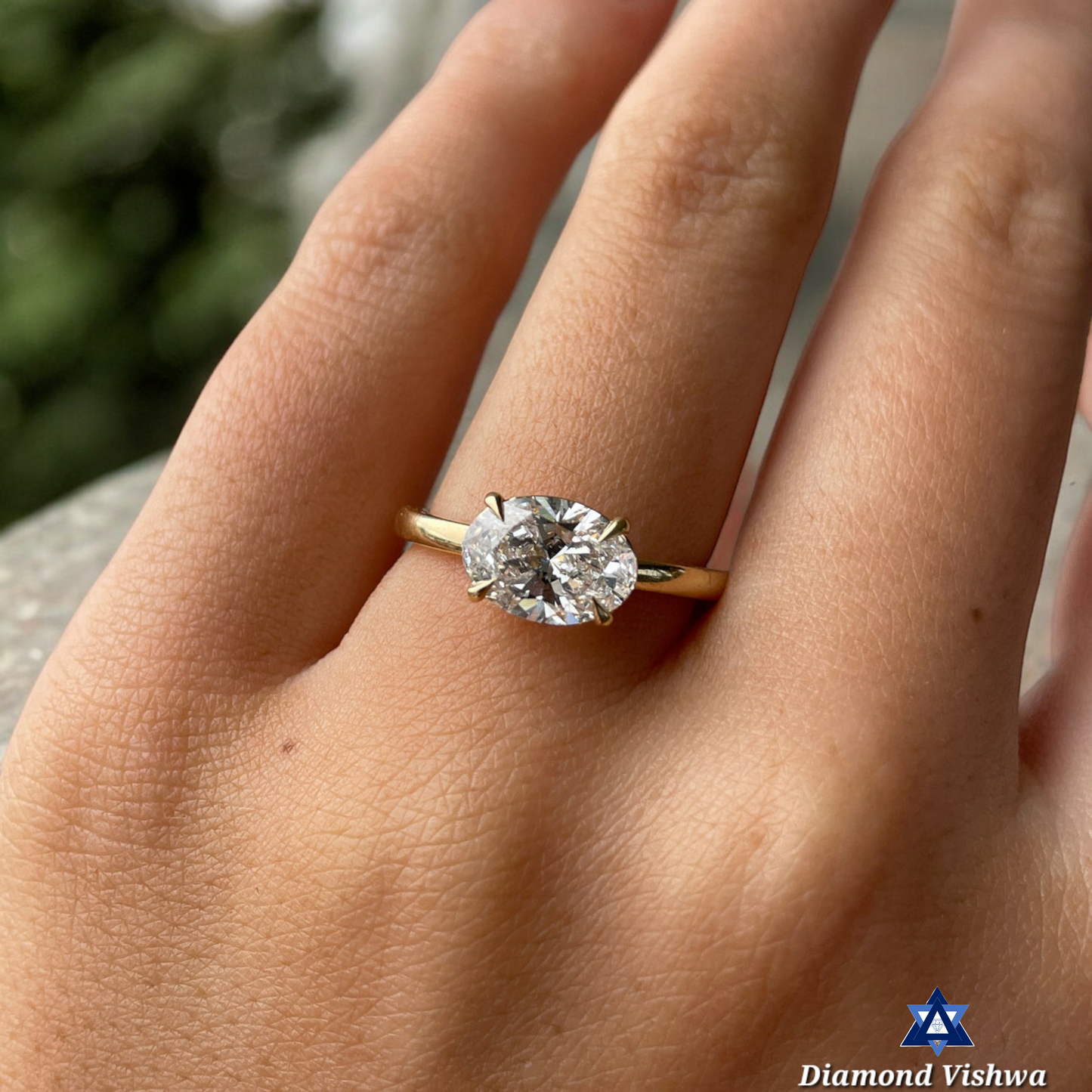 East-West Oval Lab Grown Diamond Solitaire Engagement Ring - Exquisite Bridal Jewelry | Unique Romantic Proposal Gift for Her