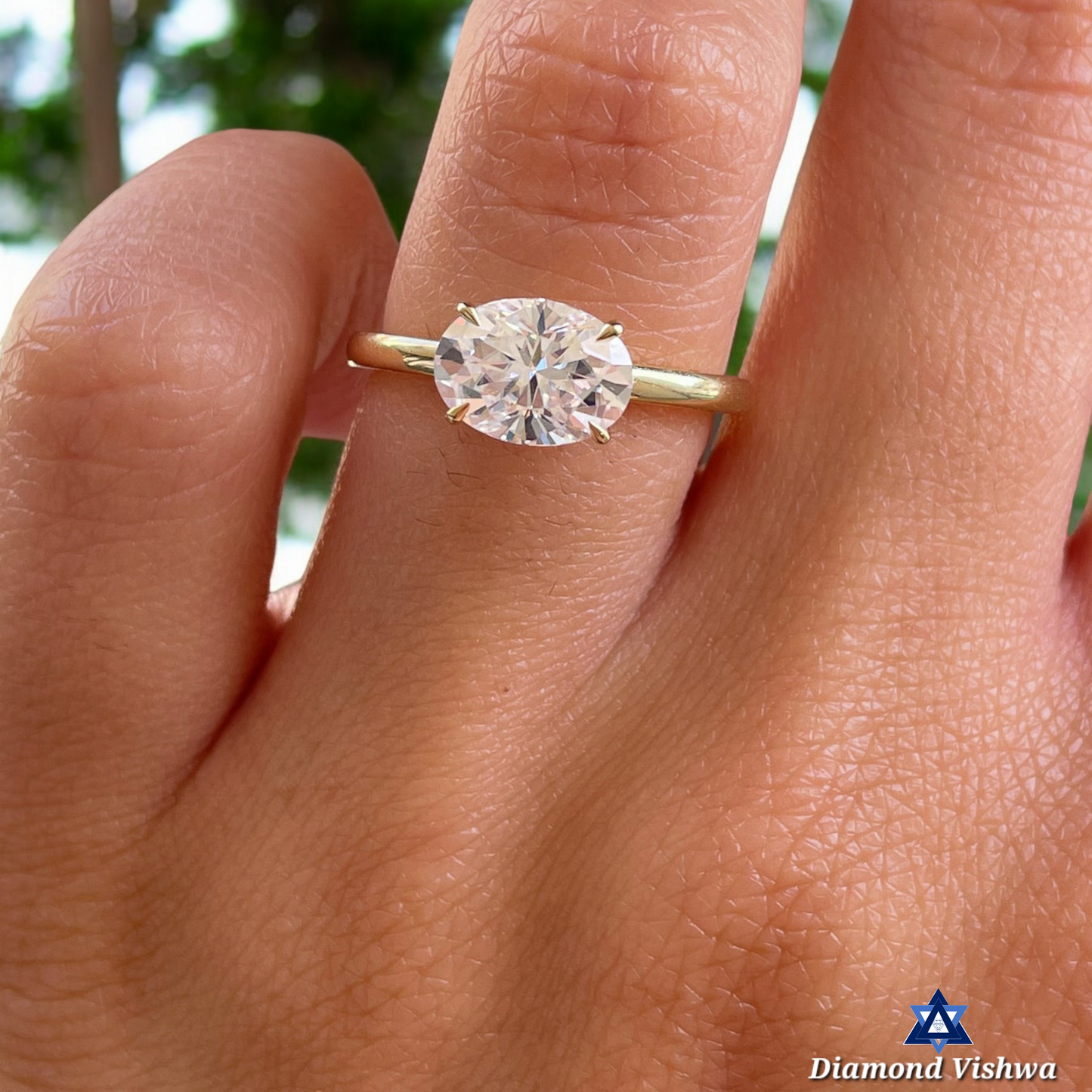 East-West Oval Lab Grown Diamond Solitaire Engagement Ring - Exquisite Bridal Jewelry | Unique Romantic Proposal Gift for Her