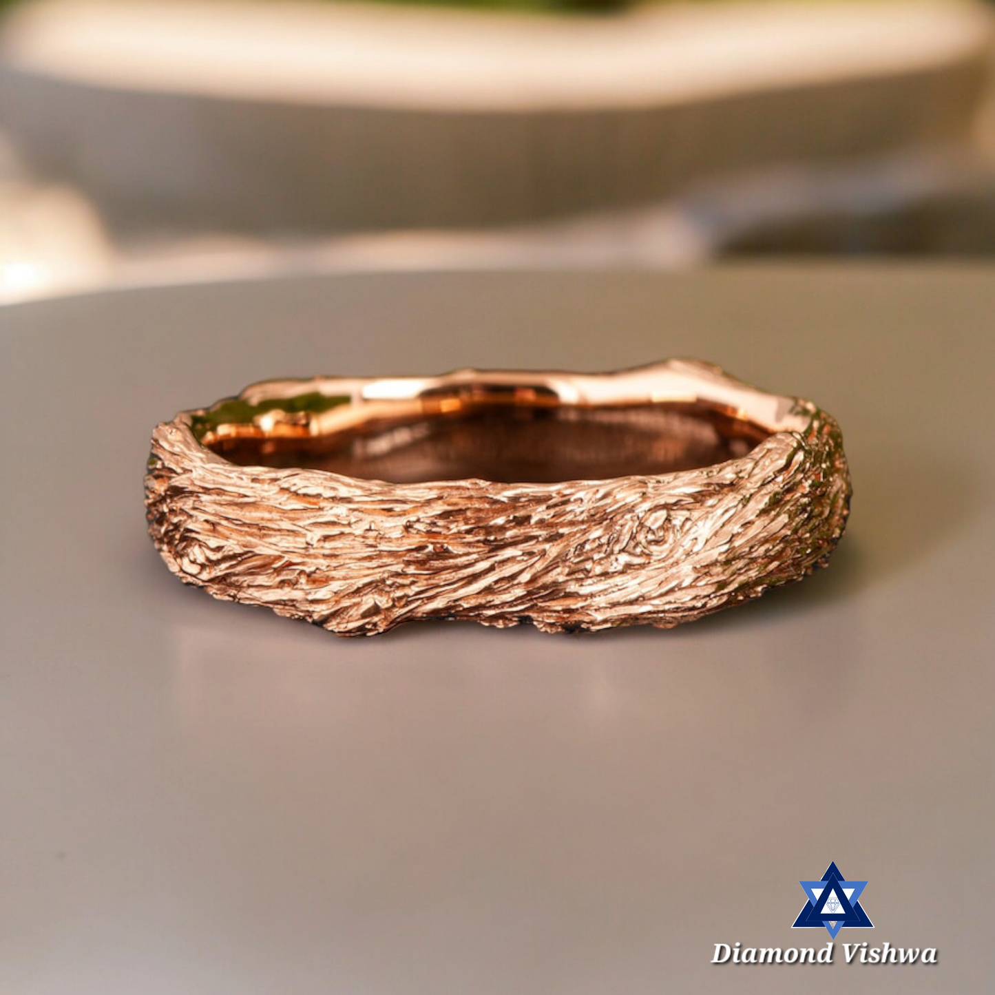 Solid Gold Men's Twig Cigar Wedding Band Ring