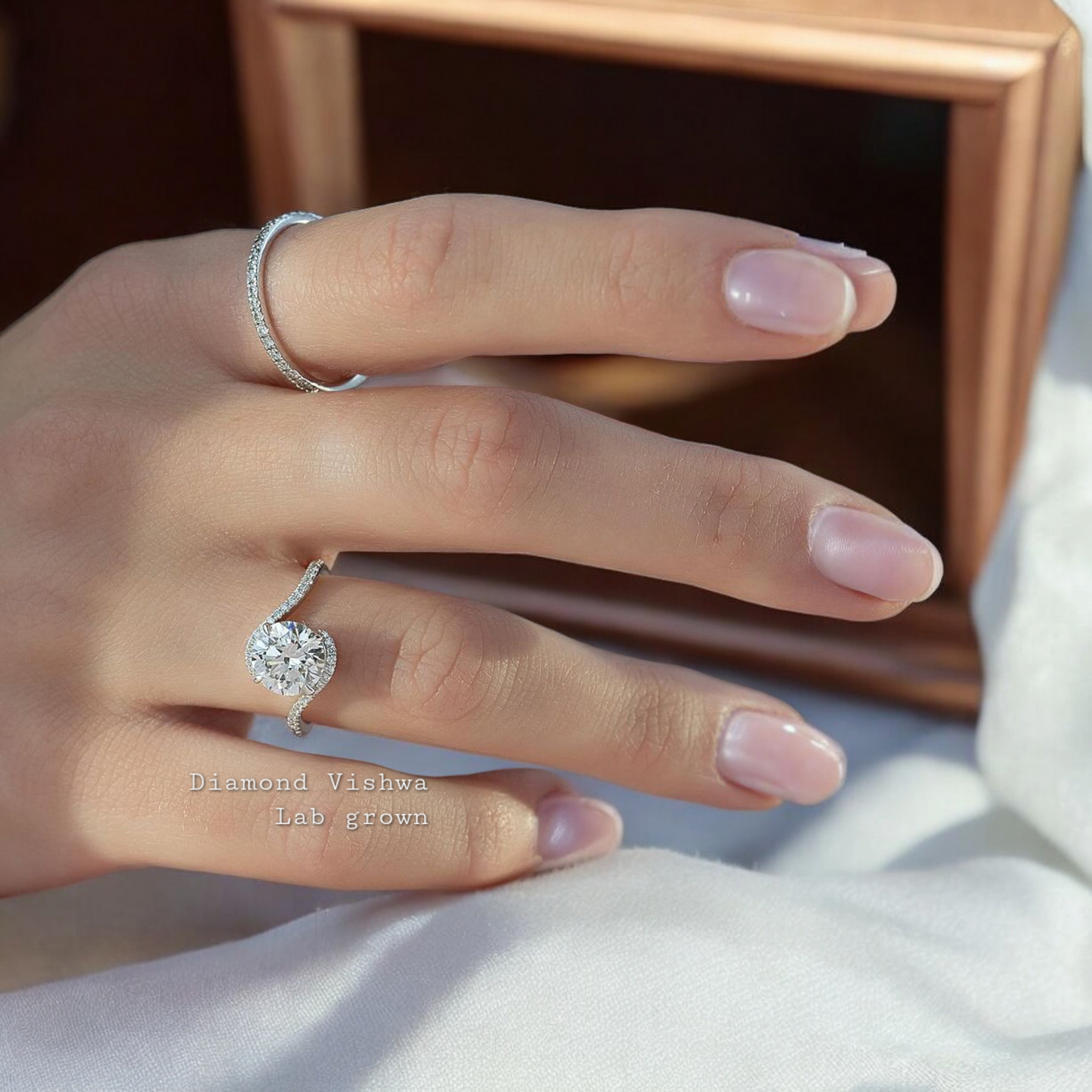 2CT Round Cut Lab Grown Diamond Modern Wave Band Engagement Ring Wedding Ring Anniversary Gifts Promise ring for her