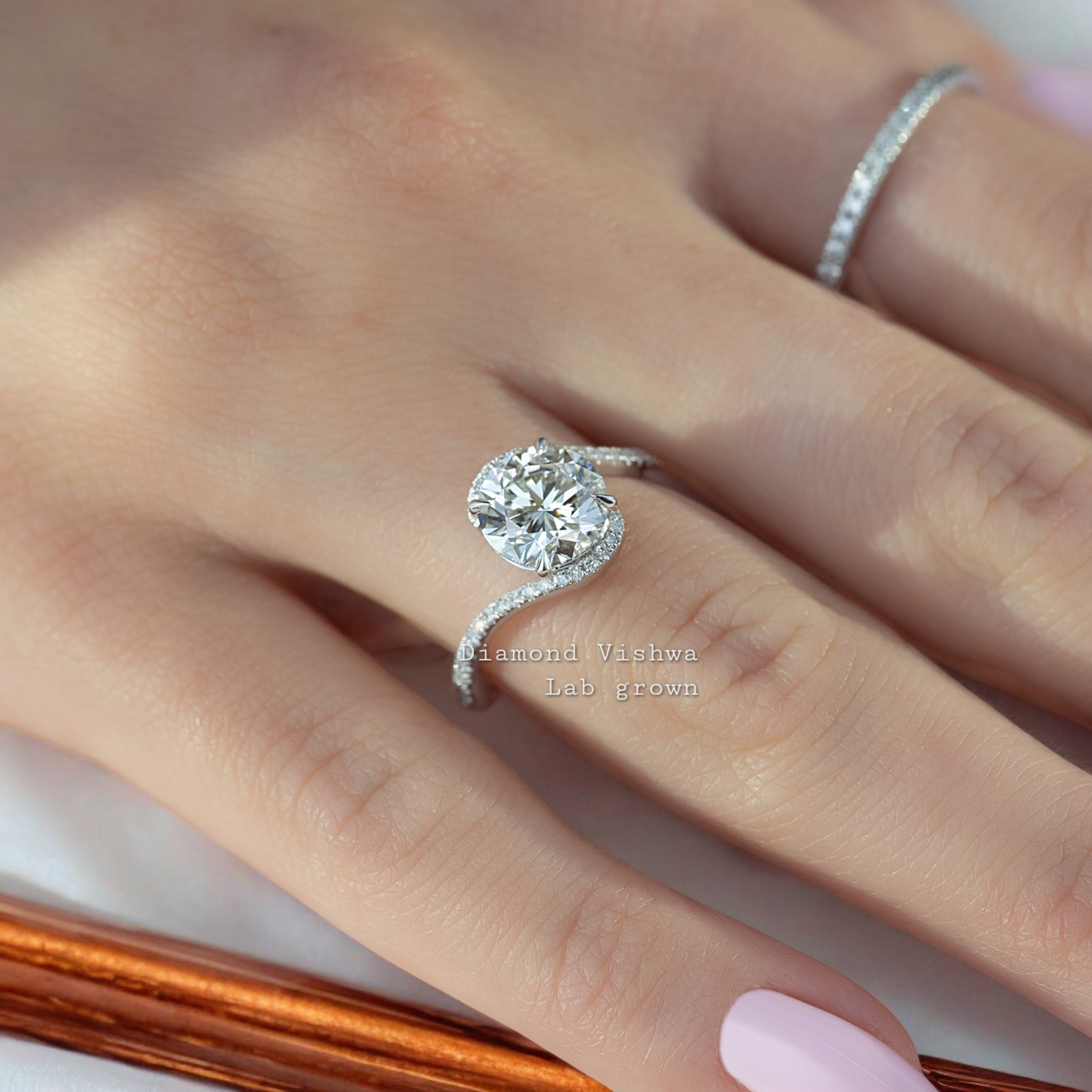 2CT Round Cut Lab Grown Diamond Modern Wave Band Engagement Ring Wedding Ring Anniversary Gifts Promise ring for her