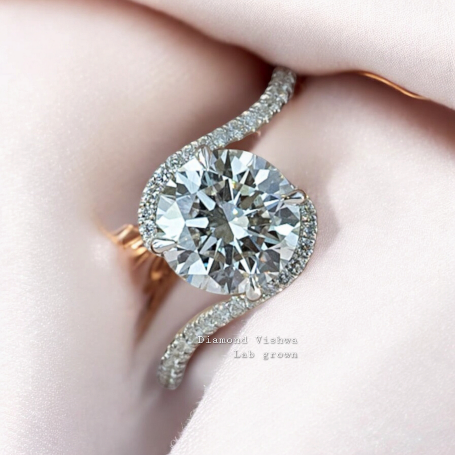 2CT Round Cut Lab Grown Diamond Modern Wave Band Engagement Ring Wedding Ring Anniversary Gifts Promise ring for her
