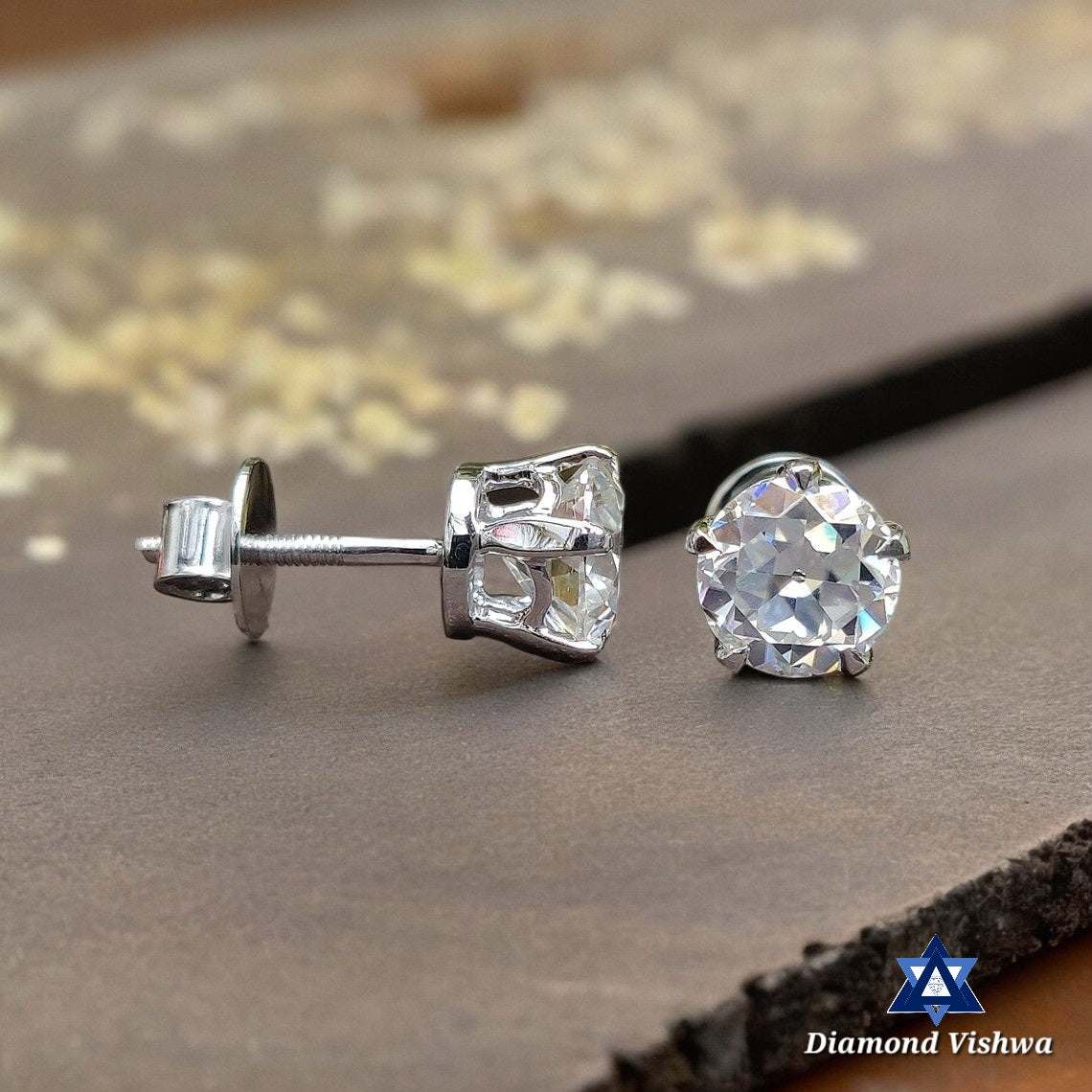 2.57 CT Old European Lab Diamond Studs, 10K White Gold Bridal Wedding Earrings