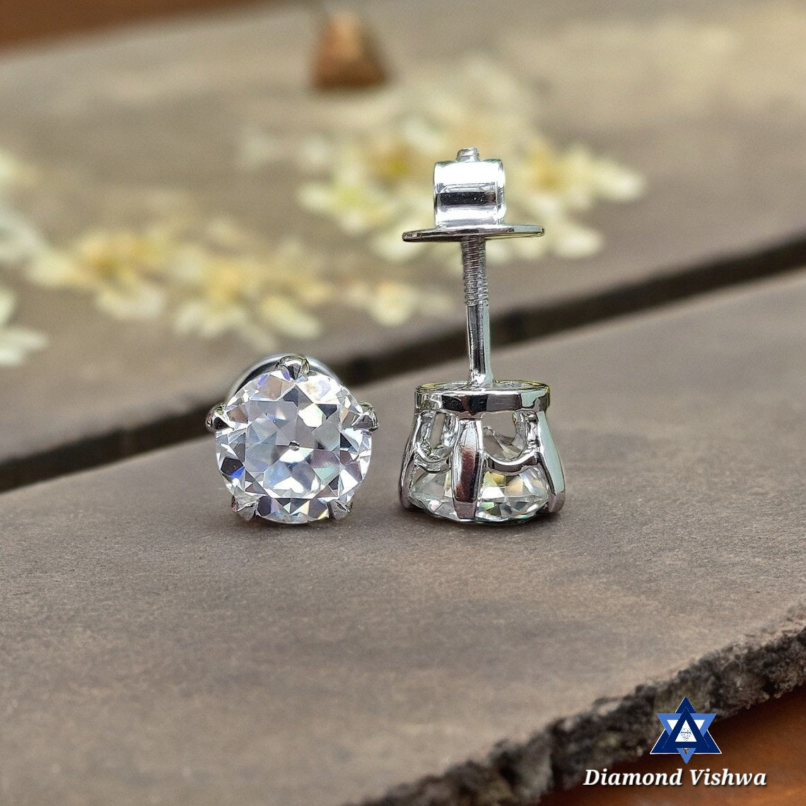 2.57 CT Old European Lab Diamond Studs, 10K White Gold Bridal Wedding Earrings