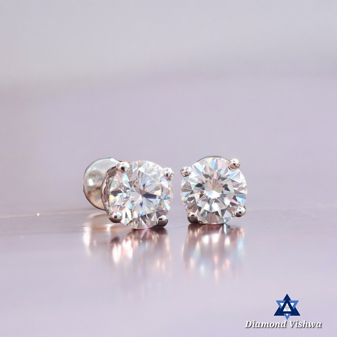 2 Ct Round Lab Diamond Stud Earrings - Colorless Screwback Wedding/Anniversary Gift in 14K White Gold