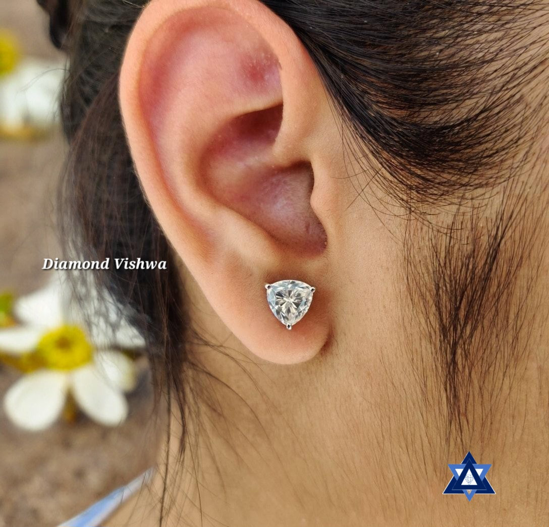 2.51 TCW Trillion Moissanite Studs, White Gold Wedding Earrings, Screw Backs