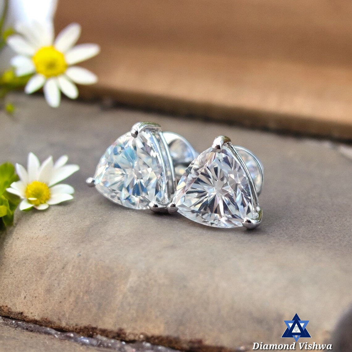 2.51 TCW Trillion Moissanite Studs, White Gold Wedding Earrings, Screw Backs