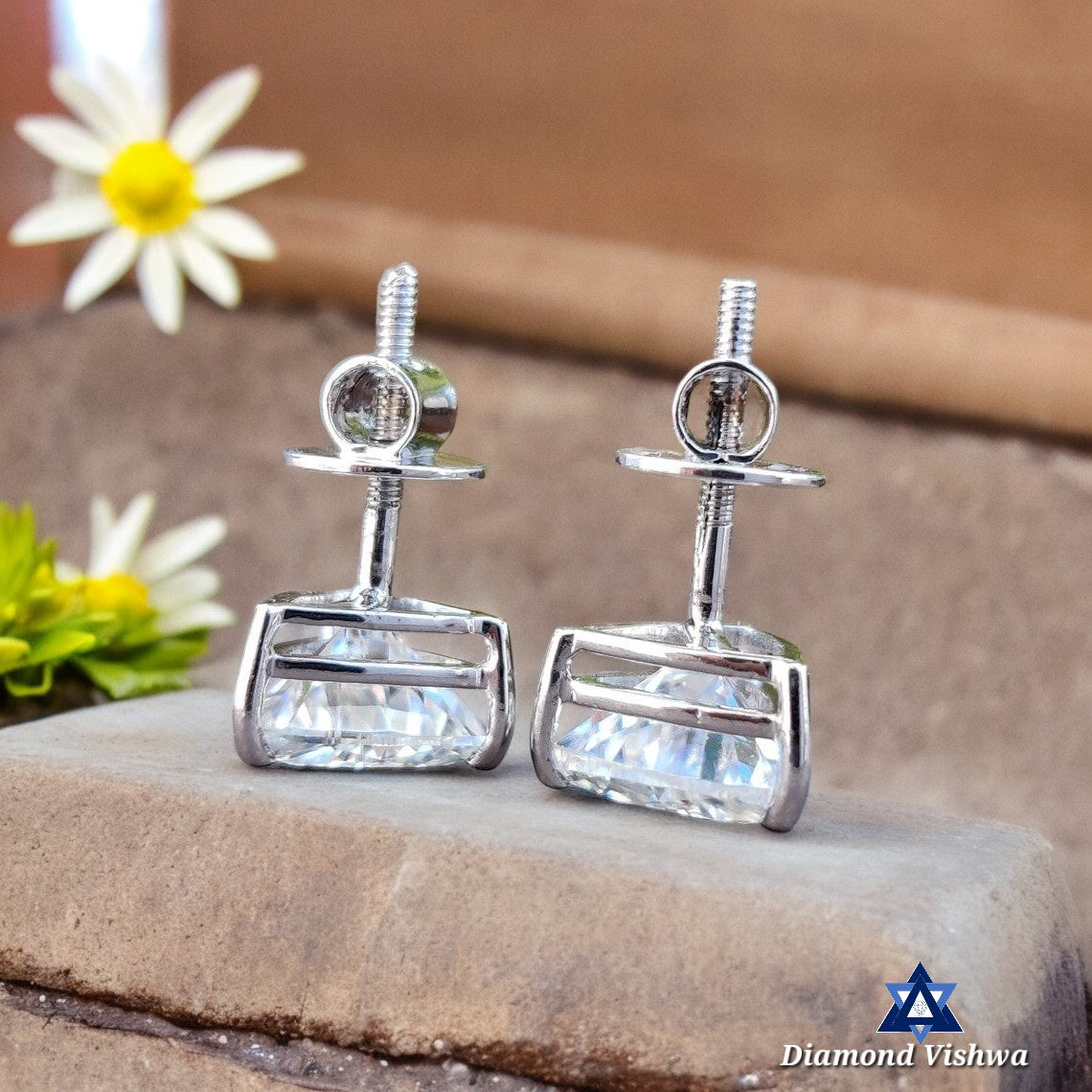 2.51 TCW Trillion Moissanite Studs, White Gold Wedding Earrings, Screw Backs