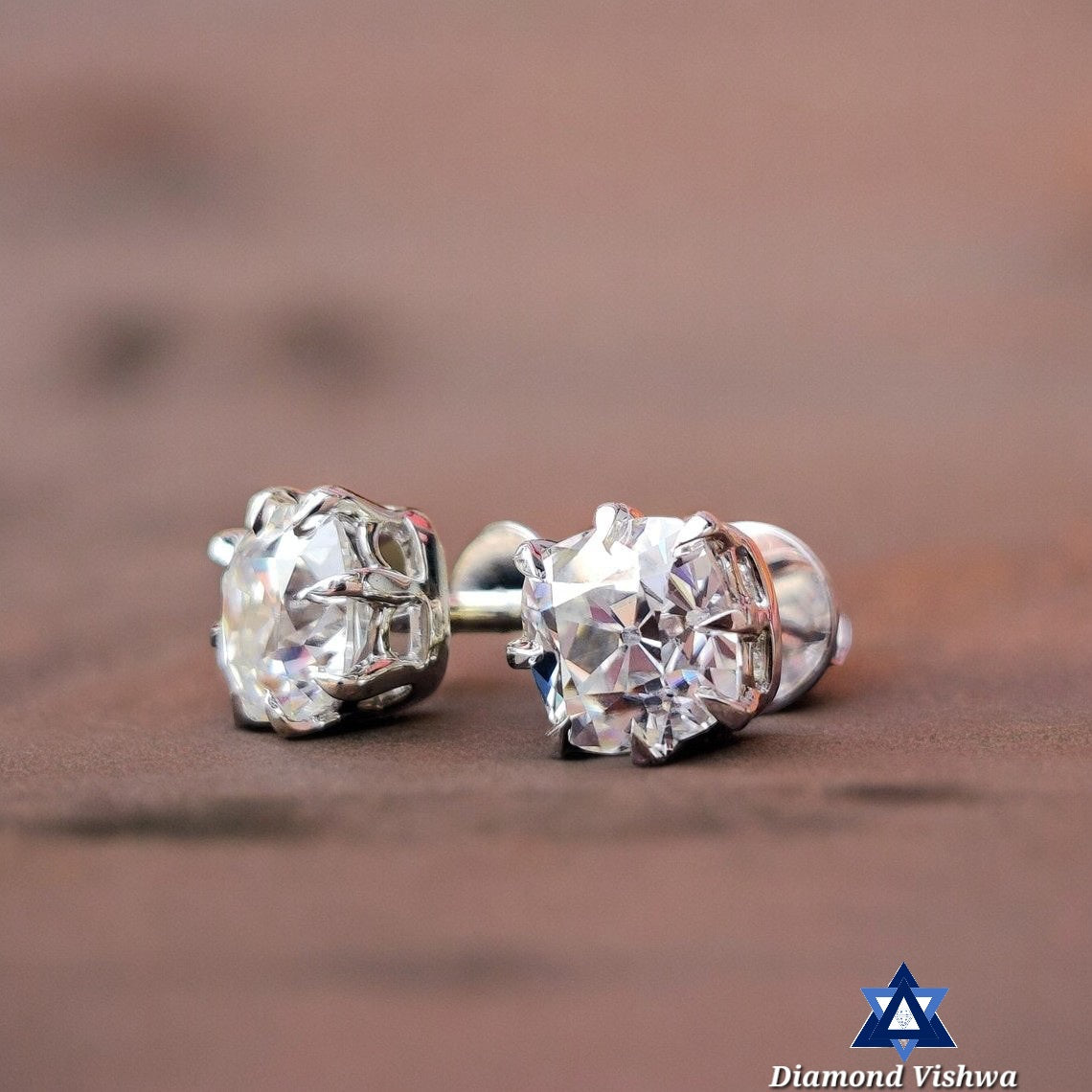 2.20 Carat Old Mine Cushion Cut Colorless Moissanite Stud Earrings with Screw Backs