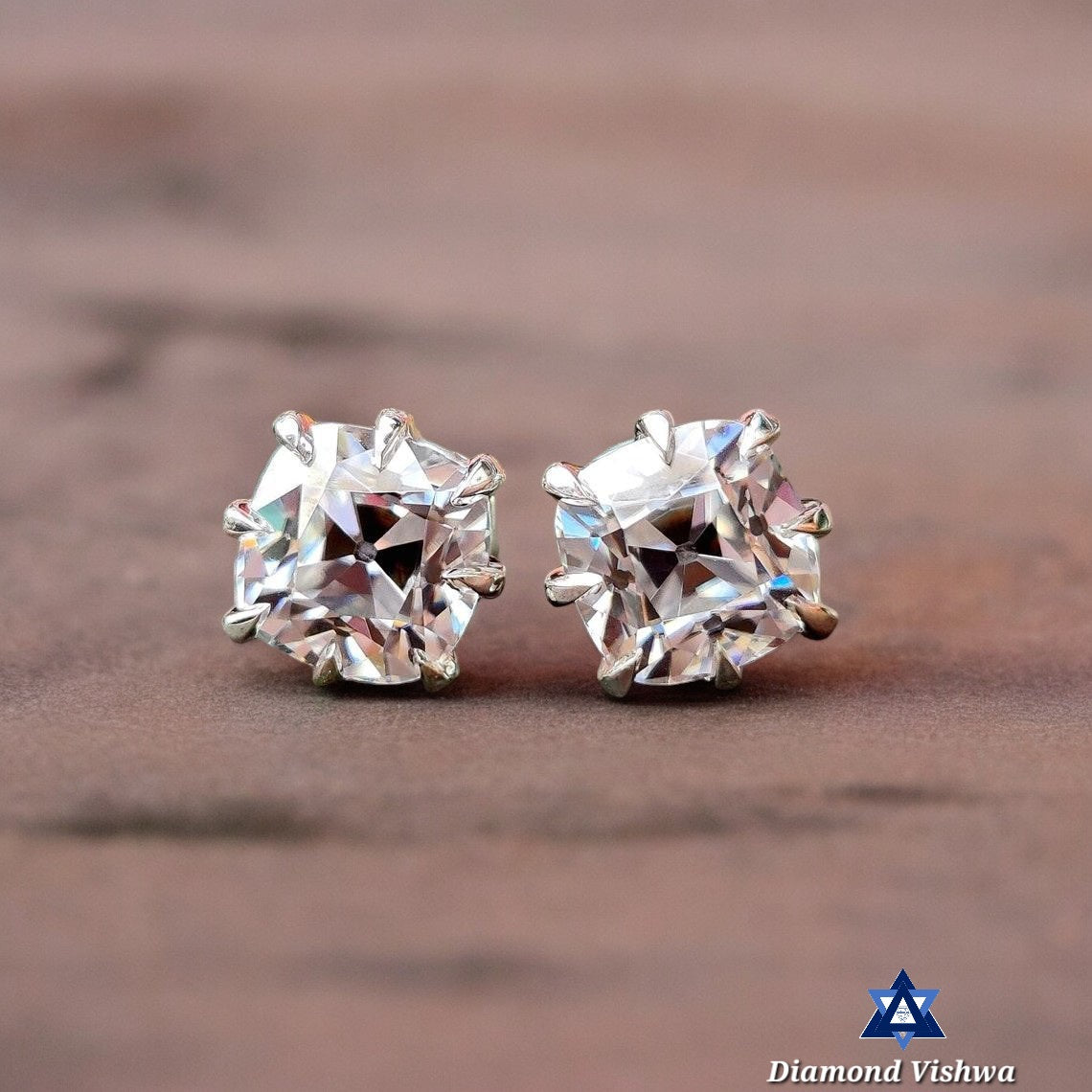 2.20 Carat Old Mine Cushion Cut Colorless Moissanite Stud Earrings with Screw Backs